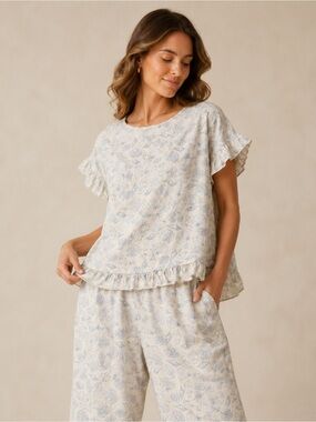 Camille & Co. Linen Blend Seashell Print 2 Piece Set Size M